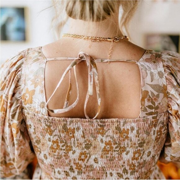 Vada Winter X Maverick Blythe Mini Dress Shimmering Floral Tan/Orange Size S - Picture 2 of 7